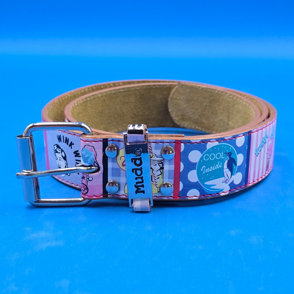 Mudd Vintage Retro Diner Pop Art Leather‎ Belt XL Multicolor Y2K 50s Kitsch